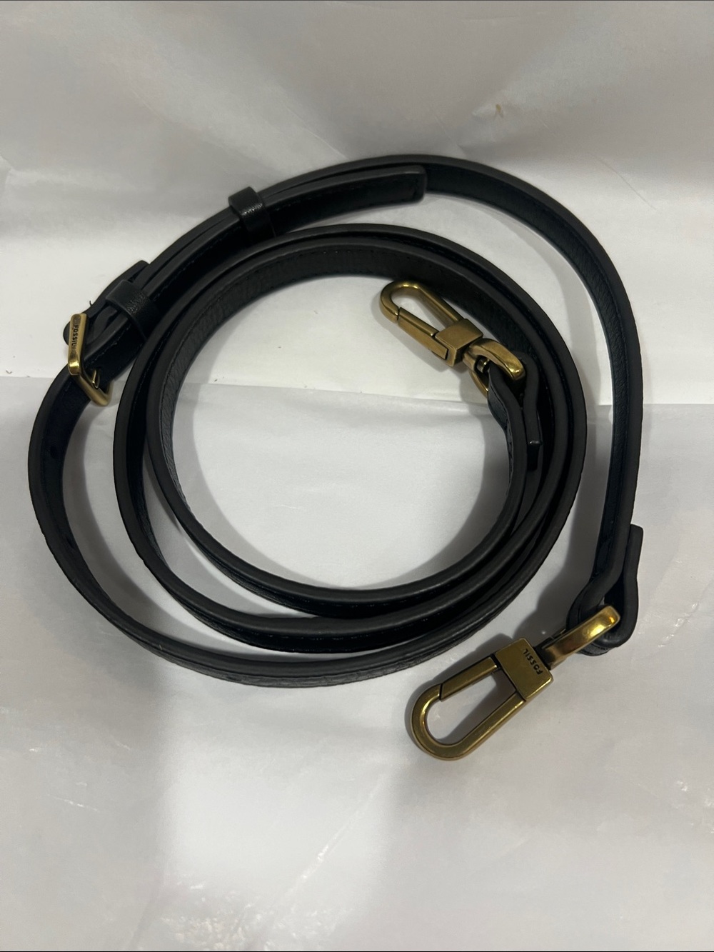 Fossil Black Leather Crossbody Strap with Gold Hardware